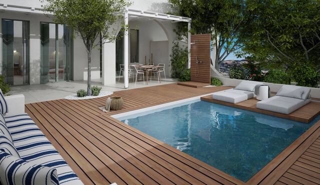 Open-plan suite, garden view, private plunge pool, communal pool, breakfast in Naxos