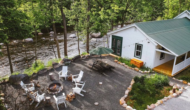 Warner's Camp Riverfront Retreat: Cabins, Hot Tub, Saunas, Swimming Hole in Upper Jay